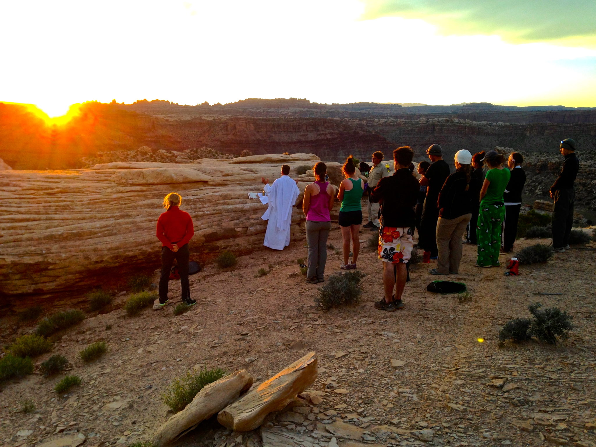 Students celebrating Mass in the Desert