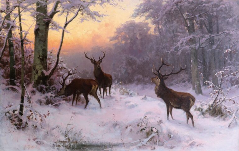 Deer in a Winter Woodland, by Arthur Thiele