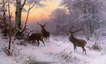 Deer in a Winter Woodland, by Arthur Thiele