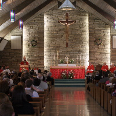 Mass inside Holy Rosary Catholic Church.