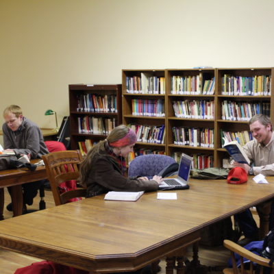 Students studying inside the St. Jerome Library.