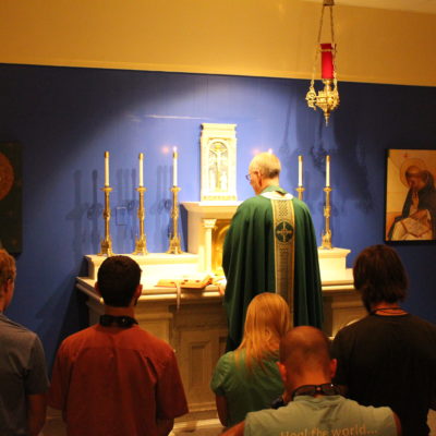 Mass in the Fr. DeSmet Chapel. The Chapel is located in the heart of the historic Baldwin Building on Main Street in Lander. Each afternoon during the week, there is adoration and confessions in the Chapel.